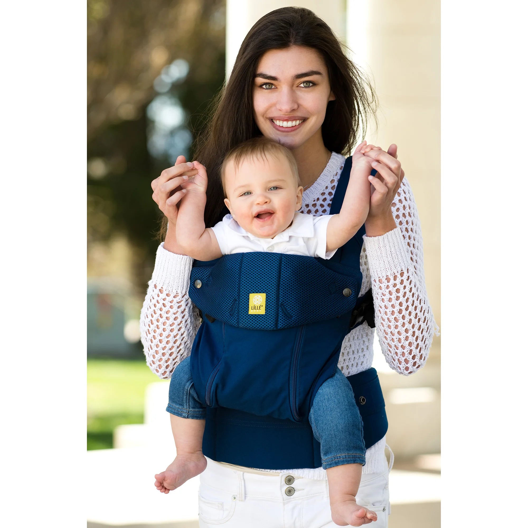 mom wearing baby in Complete 6-in-1 All Seasons - Navy