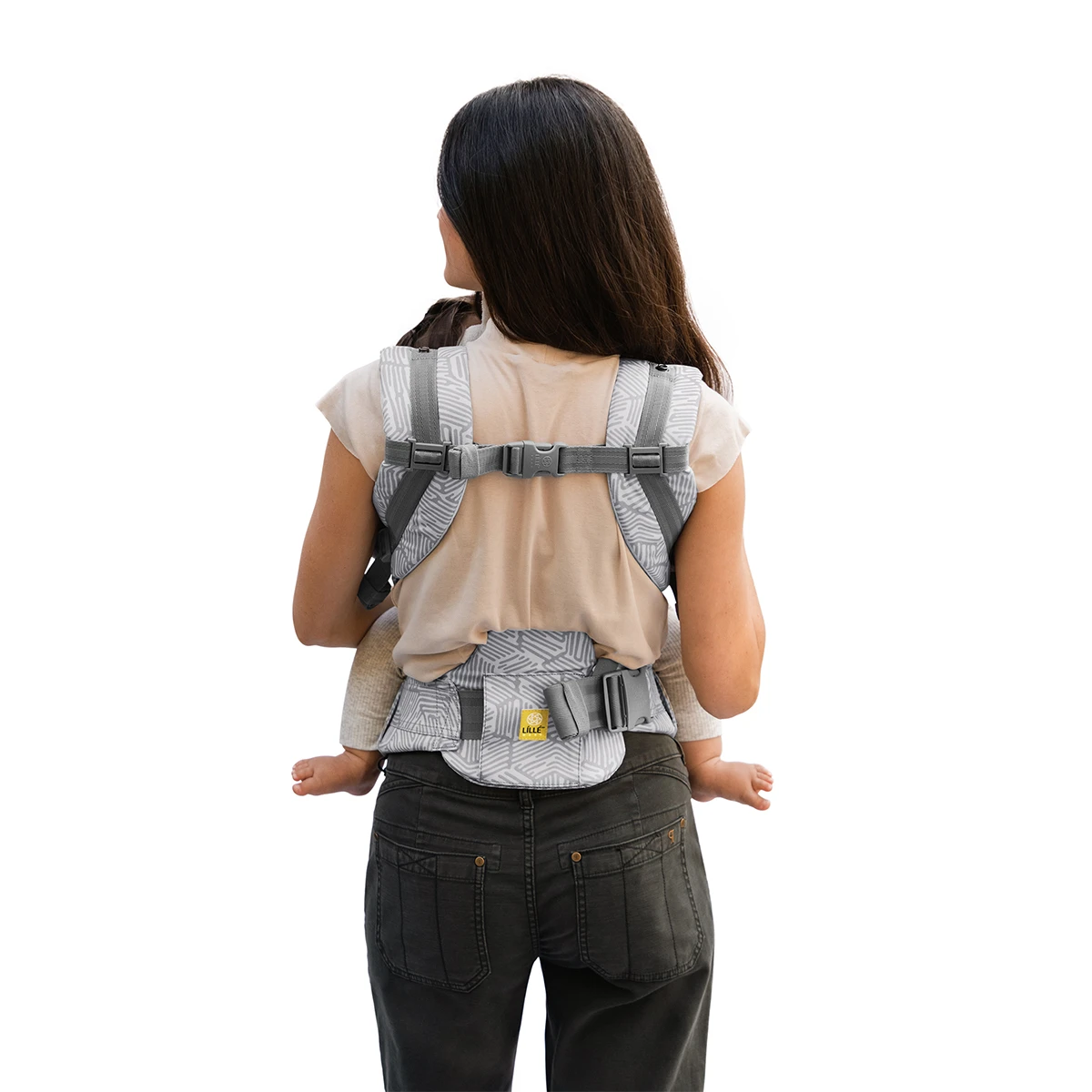 back image of mom wearing Complete 6-in-1 All Seasons in Pebble Grey