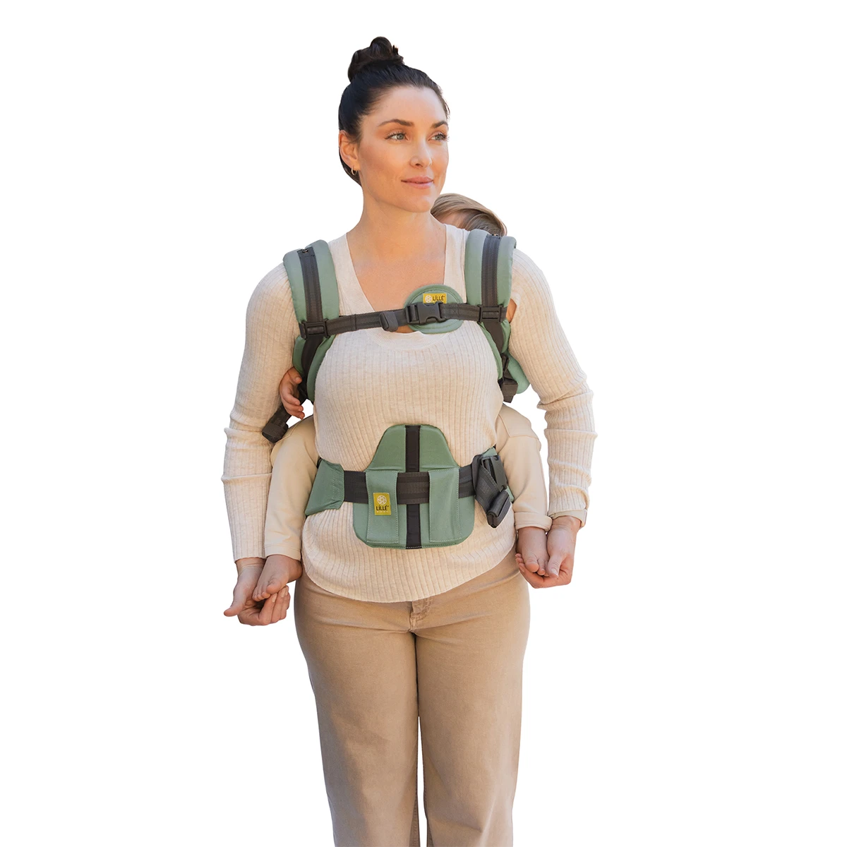 mom wearing baby in CarryOn Airflow DLX in Willow