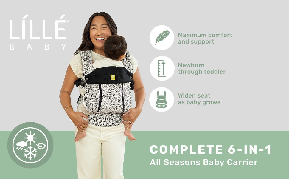 Complete 6-in-1 all seasons baby carrier, maximum comfort and support, newborn through toddler, widen seat as baby grows