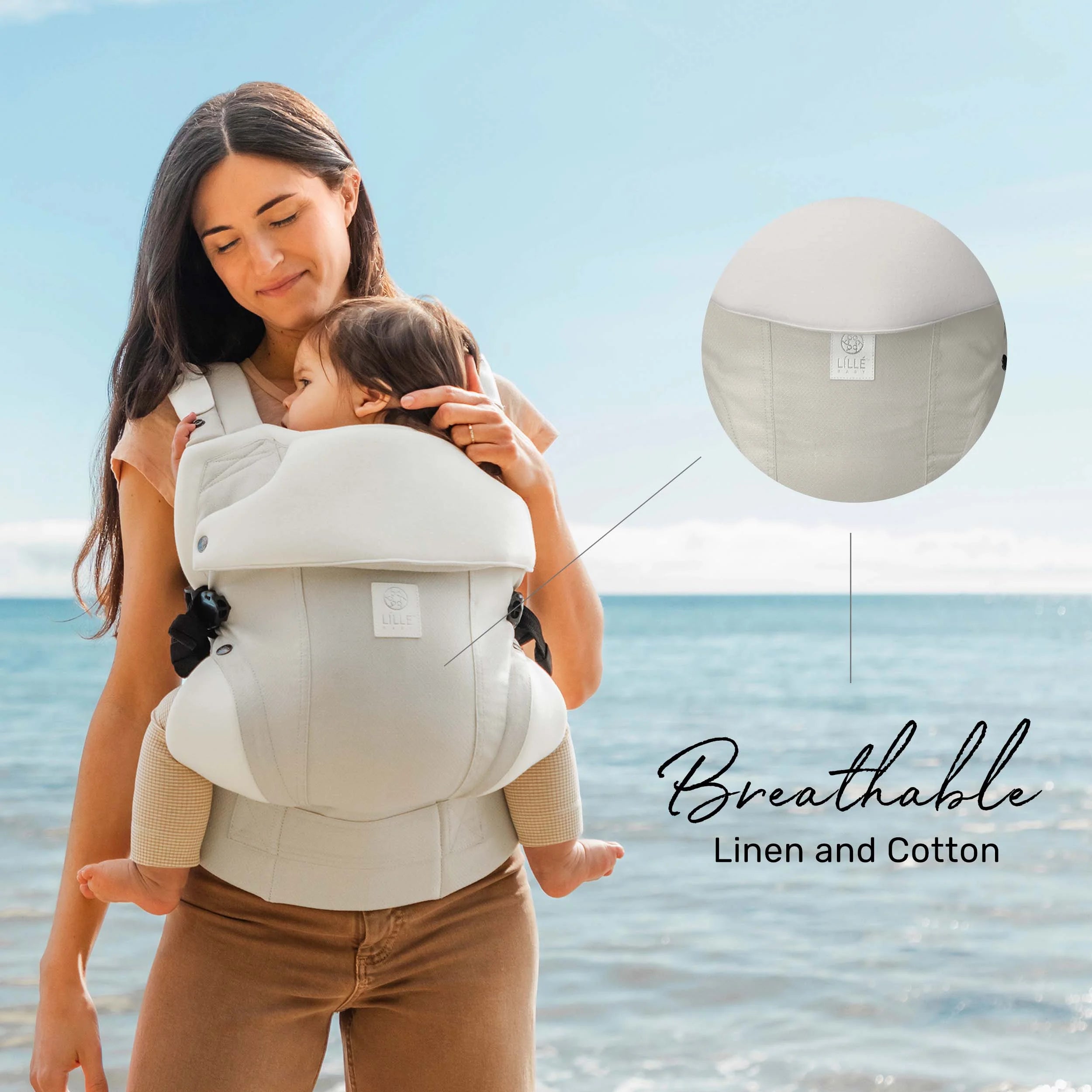 Elevate carrier images shows carrier support for baby. Ergonomic, hip healthy and endorsed by international hip dysplasia institute.