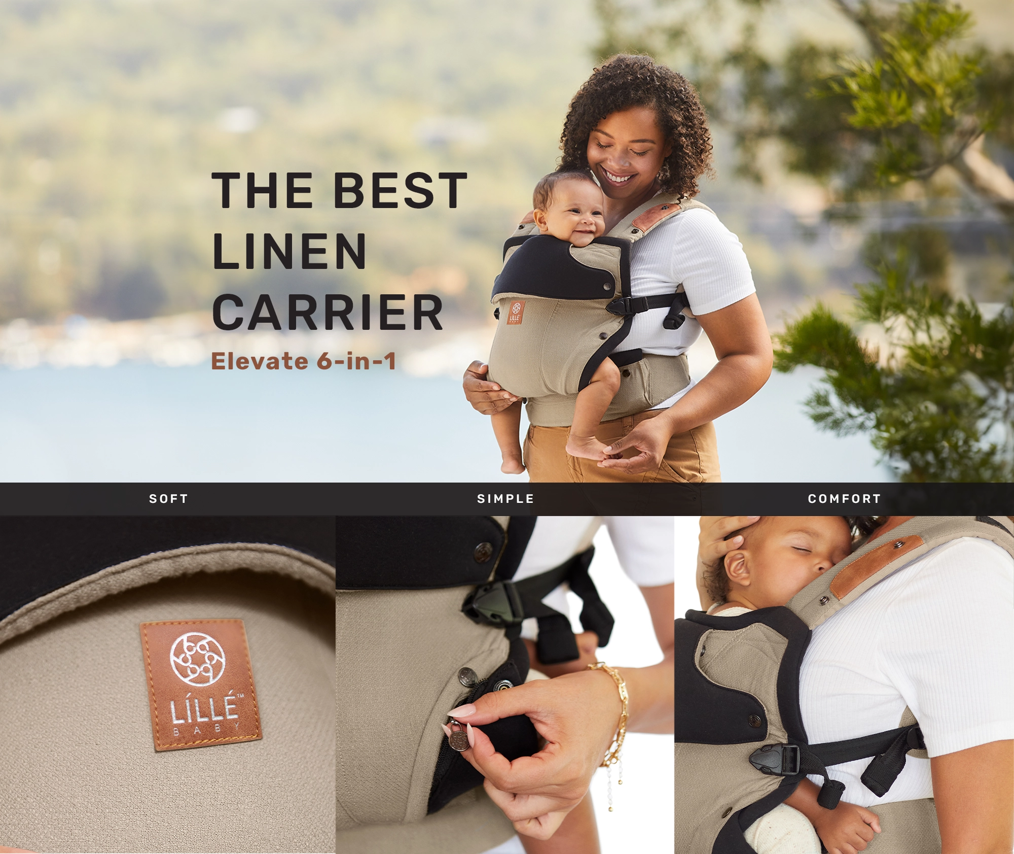 Lillebaby Elevate the best 6-in-1 linen carrier featuring soft, simple, comfort