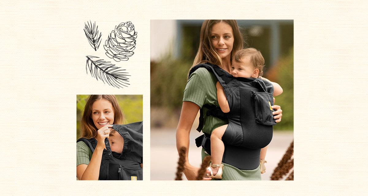 mom wearing baby in carryon airflow dlx in black