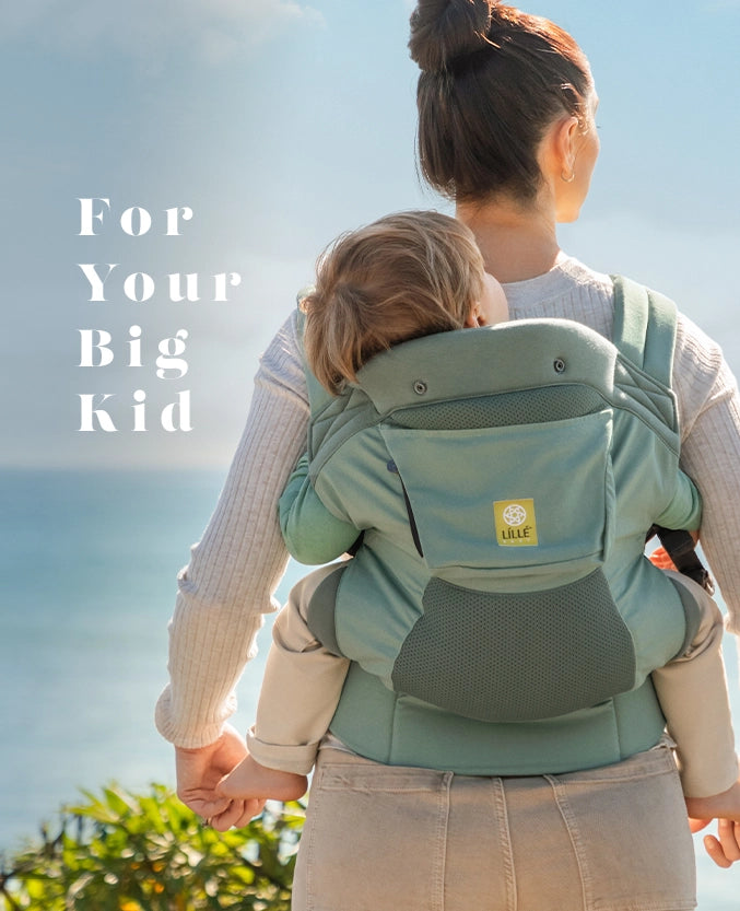 fog your big kid. mom wearing baby in carryon airflow dlx in willow