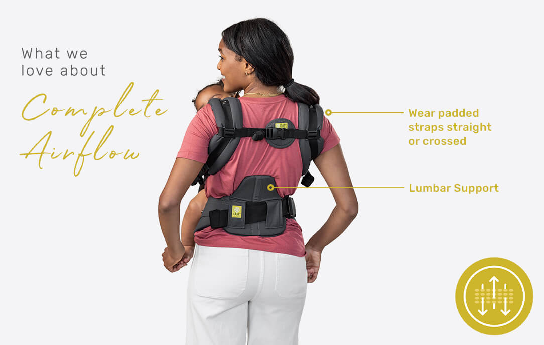 Wear padded straps straight or crossed, lumbar support