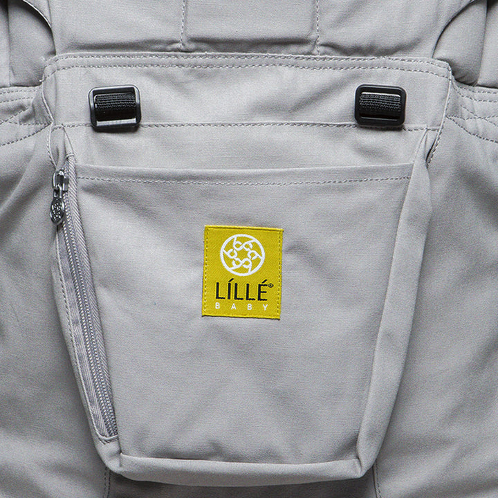 close up of lillebaby complete original baby carrier in stone