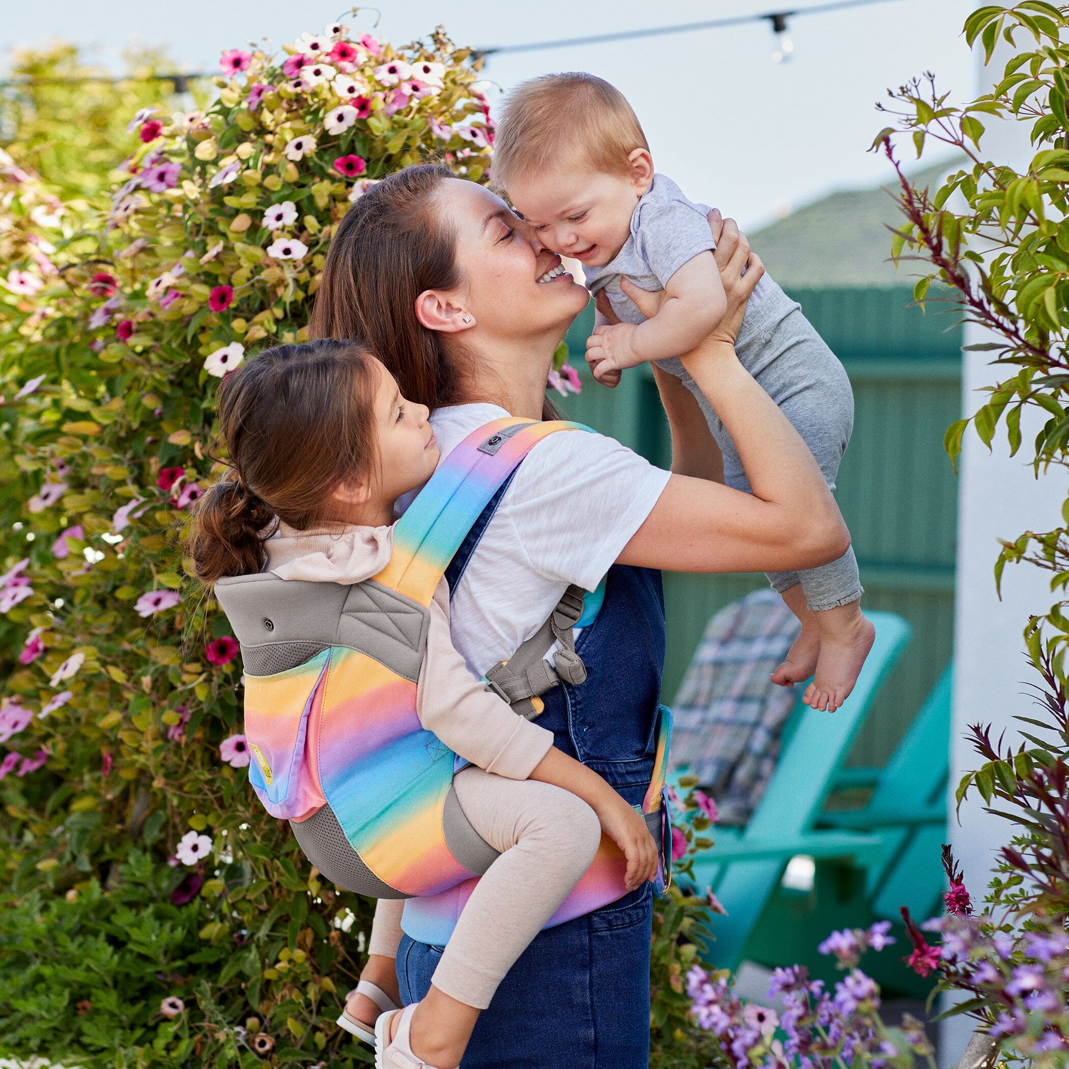 mom wearing baby in carryon airflow dlx in mystic quartz