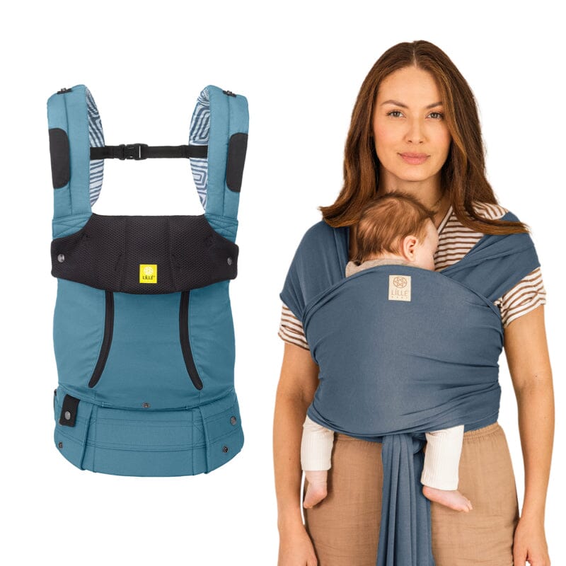 Newborn Baby Carrier & Wrap Bundle - Blue